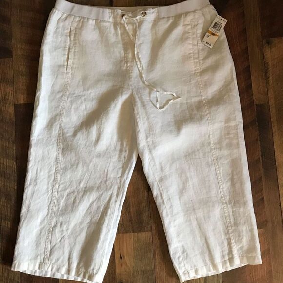 JM Collection off white lined Linen Capri pants SZ 16W straight leg New w/tags - Picture 1 of 5